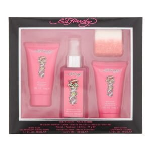 Ed Hardy Women Gift Set 100ml Body Mist + 50ml Body Wash + 50ml Body Lotion + 75g Bath Fizz