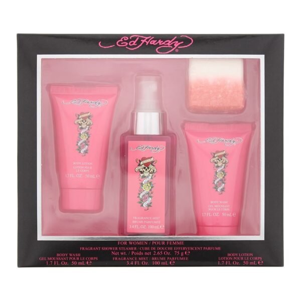 Ed Hardy Women Gift Set 100ml Body Mist + 50ml Body Wash + 50ml Body Lotion + 75g Bath Fizz