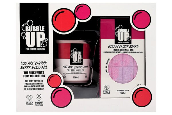 Bubble Up Cherry Berry Bath & Body Gift Set 210g Big Bath Bar Berry & 220g Body Butter Cherry Nice