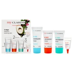 Clarins Grab And Go Set 30ml Cleansing Gel + 15ml Reboost Cream + 15ml Recharge Mask + 3ml Eye Treatment