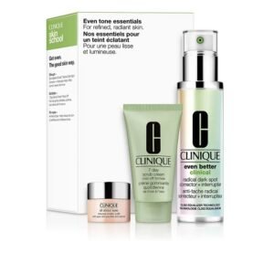 Clinique Even Tone Essentials Gift Set 50ml Even Better Clinical Radical Dark Spot Corrector + Interrupter + 30ml 7 Day Scrub Cream + 5ml All About Eyes