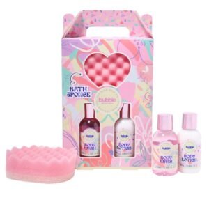The Kind Edit Co. Bubble Boutique Lather & Soak Gift Set 100ml Body Wash + 100ml Body Lotion + Sponge