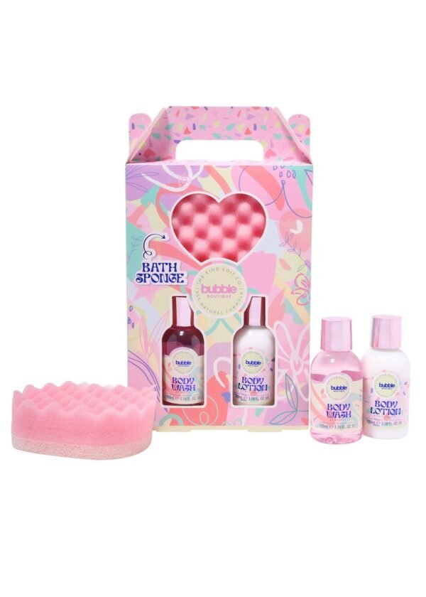 The Kind Edit Co. Bubble Boutique Lather & Soak Gift Set 100ml Body Wash + 100ml Body Lotion + Sponge