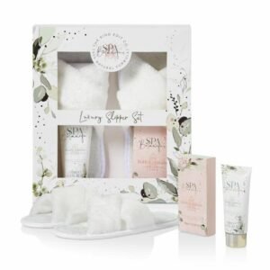 The Kind Edit Co. Spa Botanique Luxury Slipper Gift Set 110ml Body Wash + 100g Bath Crystals + 1 Pair Slippers